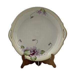 VTG Nippon Hand Painted Serving Plate Floral Purple with Gold Trim and Handle